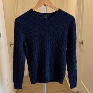 Brooks Brothers Dark Blue Cashmere Cable Knit Crewneck Sweater